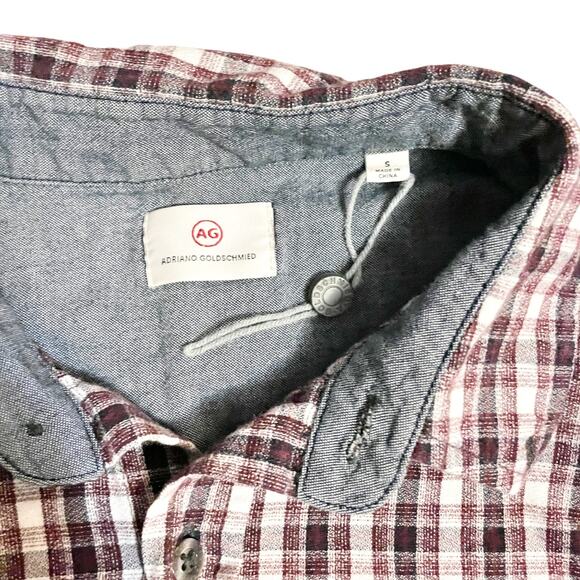 Adriano Goldschmied Men's Red and White Plaid Flannel Button Down Size Small - Picture 3 of 6